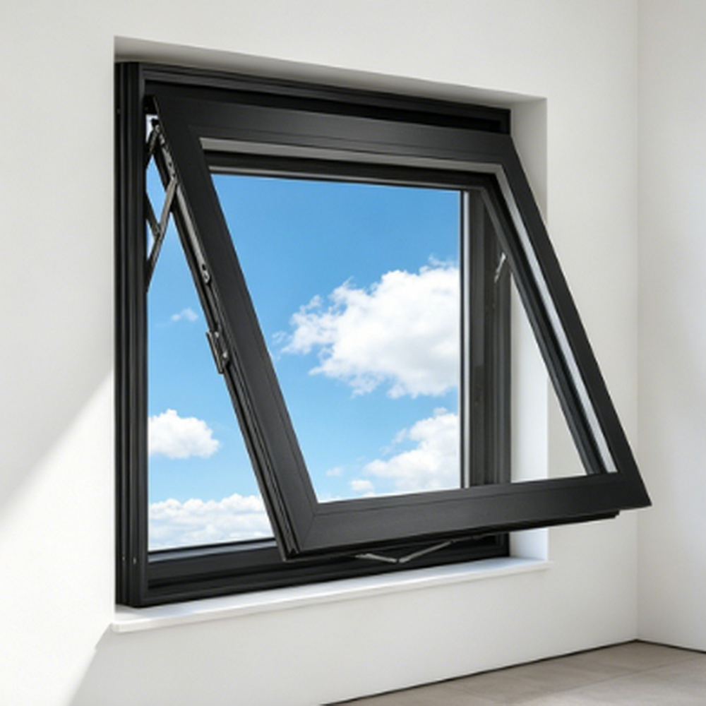 Window Aluminum Glass Slim Bevel Top Hung Modern Facade Anthracite Powder Coated Frame Windows