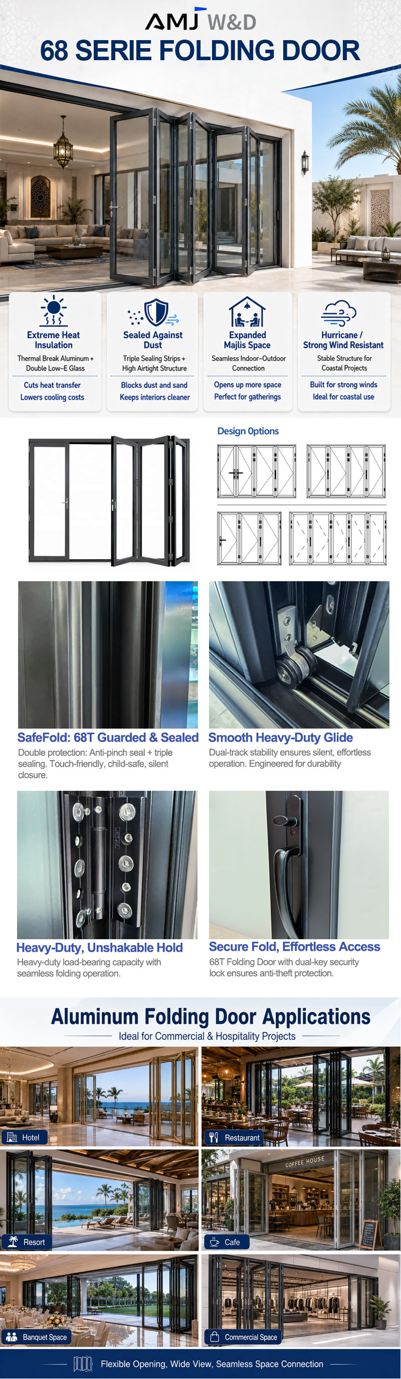 Factory Exterior Thermal Break Bi-Fold Accordion Aluminum Glass Patio Bi Folding Doors Accordion Door