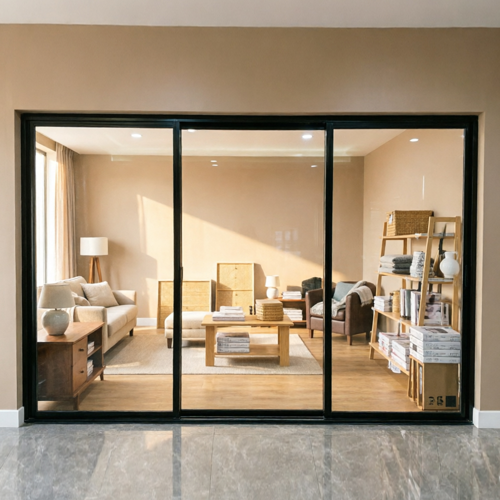 Modern Minimalist Ultra Narrow Frame 3 Panel Aluminum Sliding Door Silent Waterproof Anti-mold Hollow Glass Linkage Patio Door
