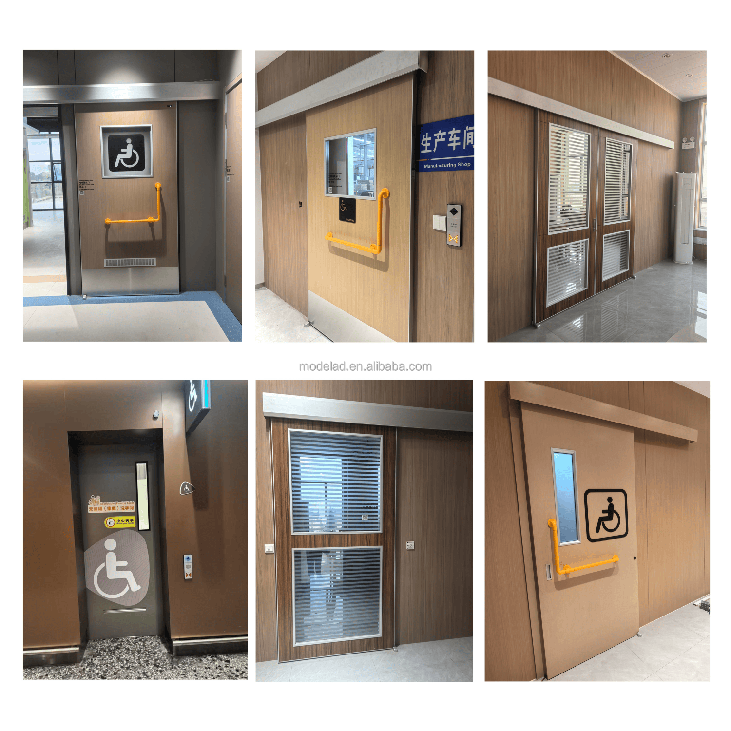 Heavy Duty Hospital Sliding Door Barrier-Free Accessible Aluminum Wood Commercial Door for Nursing Home Clinic Disabled Toilet
