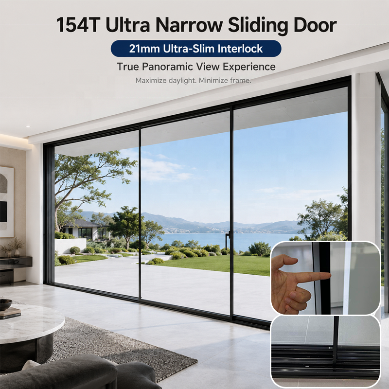 Nfrc Certified Invisible Frame Sliding Door Thermal Break Aluminum Ultra Slim Soundproof High Performance Sliding Door System