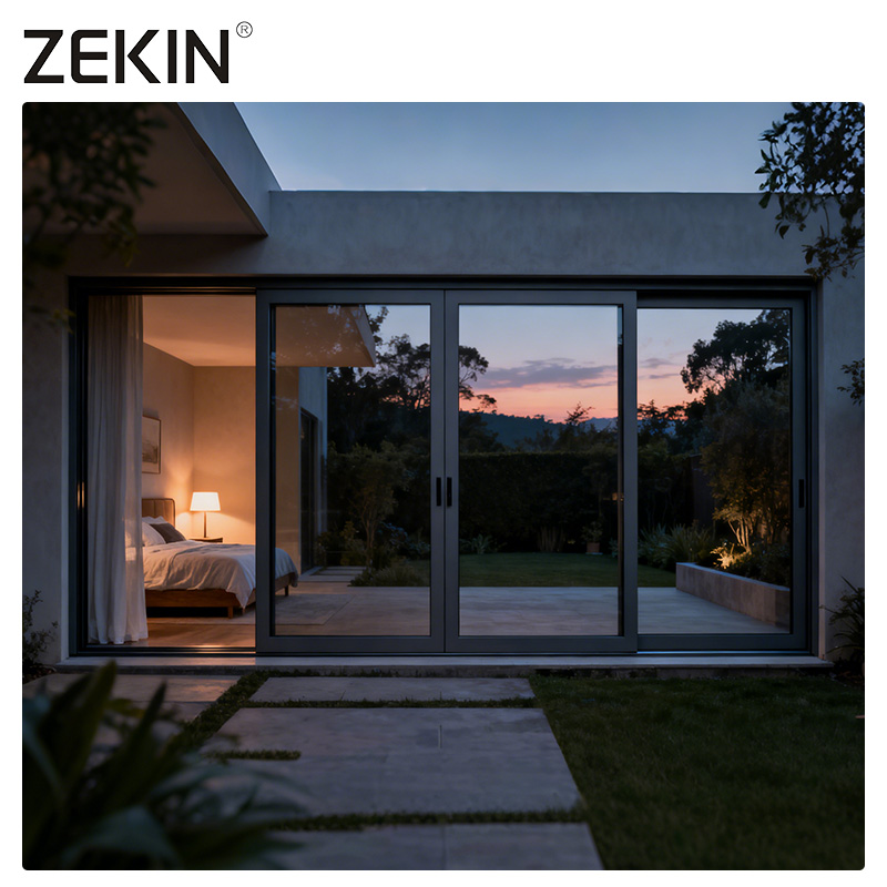 ZEKIN Double Glazed Low E Glass Soundproof Exterior Standard Windows And Doors Black Patio Aluminum Australia Sliding Door