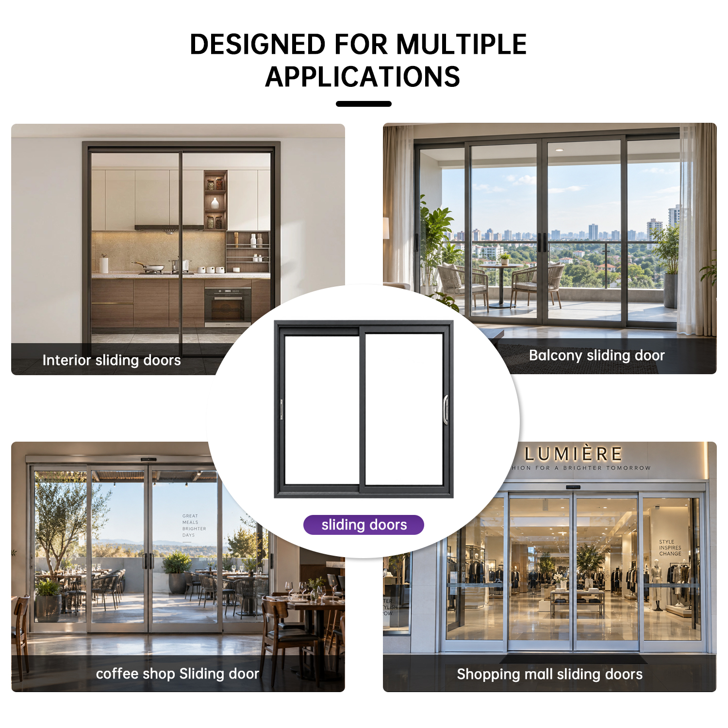 EOKO NFRC Certified Aluminum Sliding Door Heavy Duty 4 Panel Panoramic Ocean View Balcony Sliding Door for Beachfront Villa