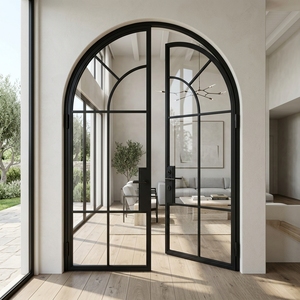 Modern Apartment French Design Double Door Half-Moon Arch Aluminum Glass Doors