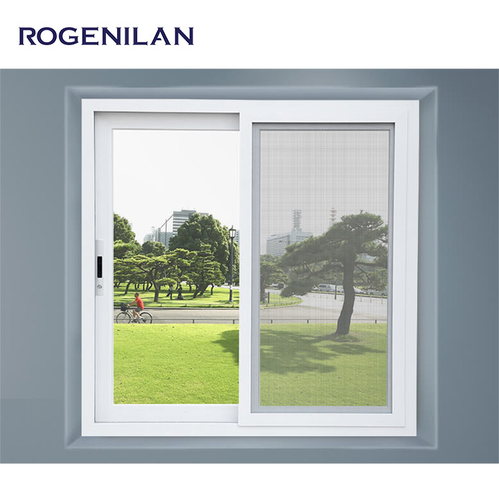 Rogenilan Residential Double Glass Low-E Glazed Sliding Windows Aluminum Slide Window With Mosquito Net for House