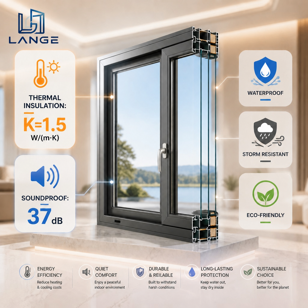 Security Grade Thermal Break Aluminum Casement Door Multi Point Locking System Exterior Entrance Swing Glass Doors for Villa