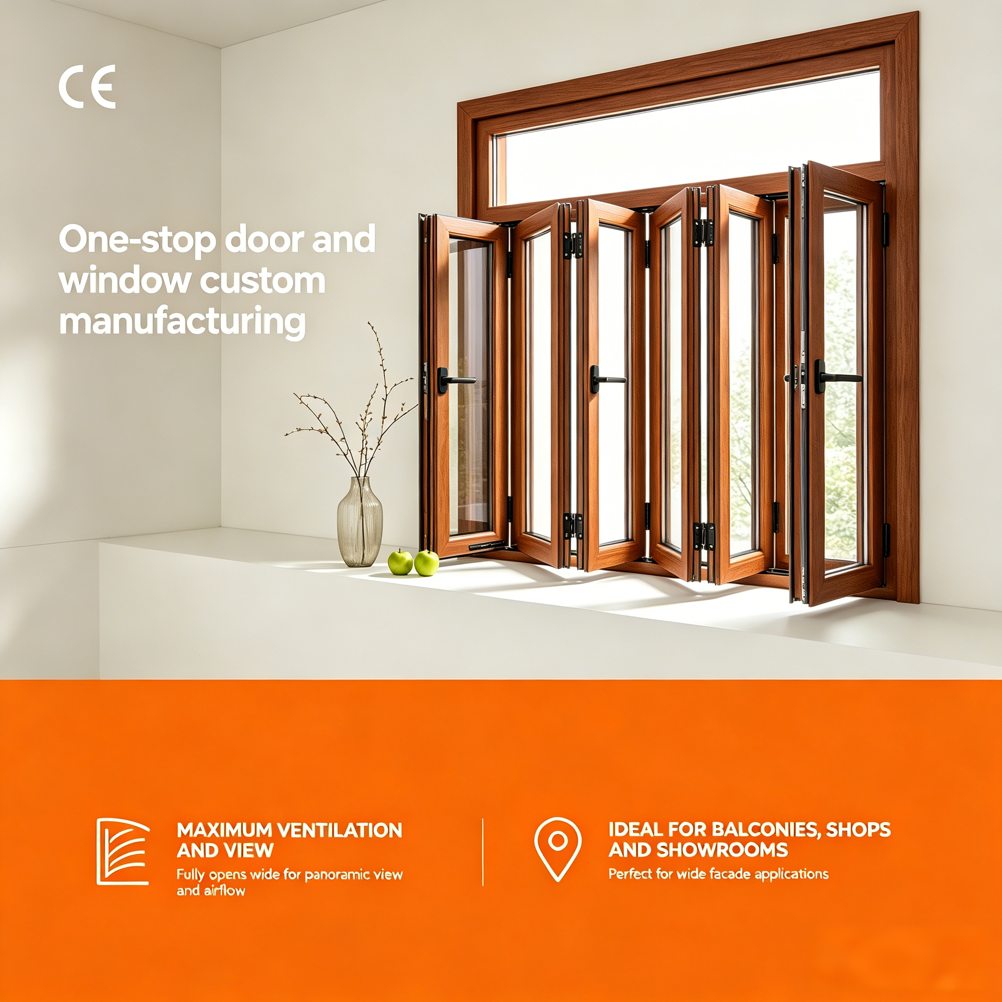 Independent Pass Sash Aluminum Folding Window Double Tempered Glass Multi Seal Gasket for Shop Front