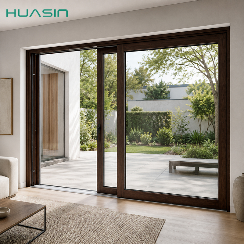 Huasin Aluminum Clad Wood Lift and Slide Patio Door Triple Pane Energy Efficient Thermal Break Custom