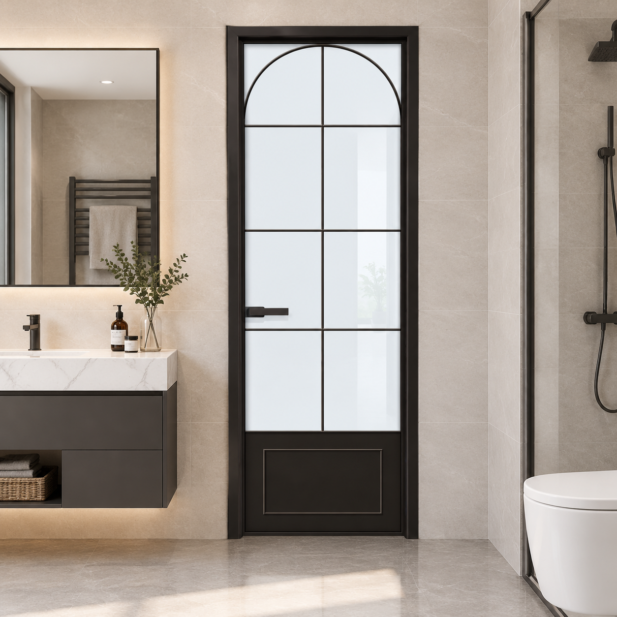 Hihaus Aluminum Casement Door Interior Bathroom Waterproof and Moisture-proof Glass Door