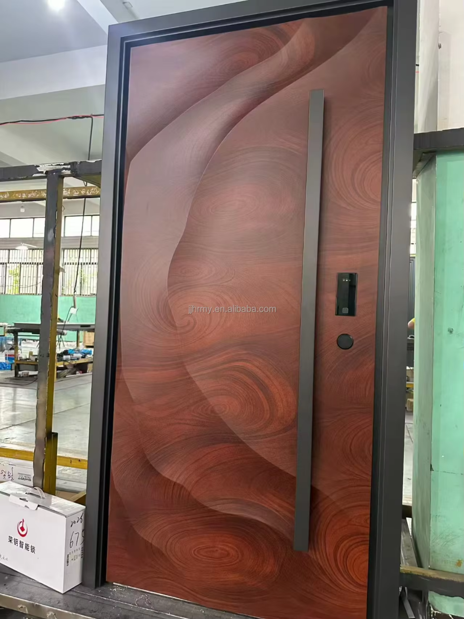 Custom Color Cast Aluminum Pivot Entry Door Wood Grain Finish European Style Automatic Opening for Modern Hotels Villas