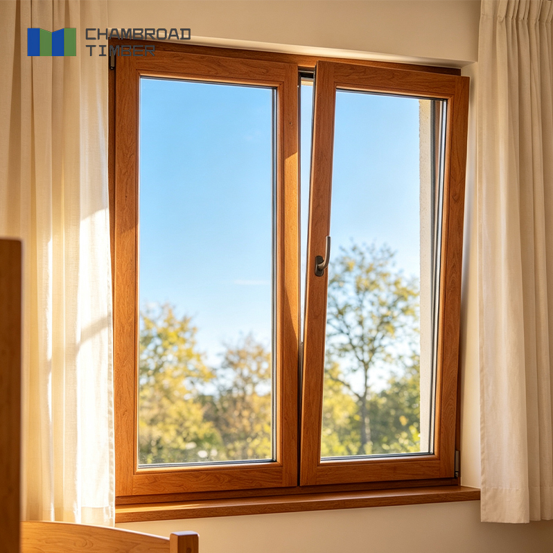 Modern Wood Aluminum Window German Hardware Triple Glazed Tempered Glass Energy Star Rated For Kitchen Villa