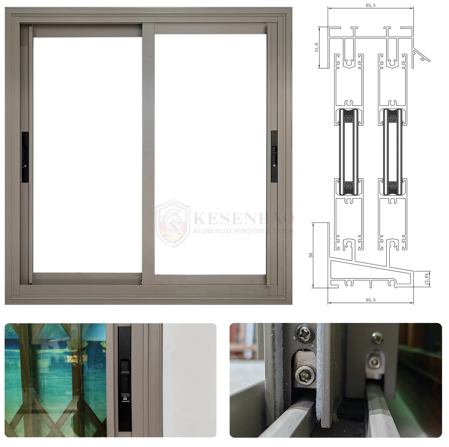 Project Engineering Customization Hurricane Impact Proof Aluminum Sliding Windows with Tempered Double Glazed Glass