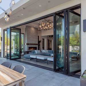 Sunnysky Panoramic Bi Fold Door Heavy Duty Top Hung Roller System Aluminum Framed Glass Folding Balcony Patio Doors