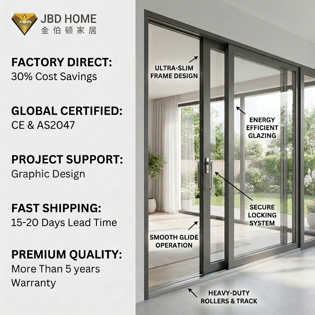 Custom Thermal Break Heavy Duty Aluminum Sliding Door Windproof Tempered Double Glazed Glass Sliding Doors For Houses