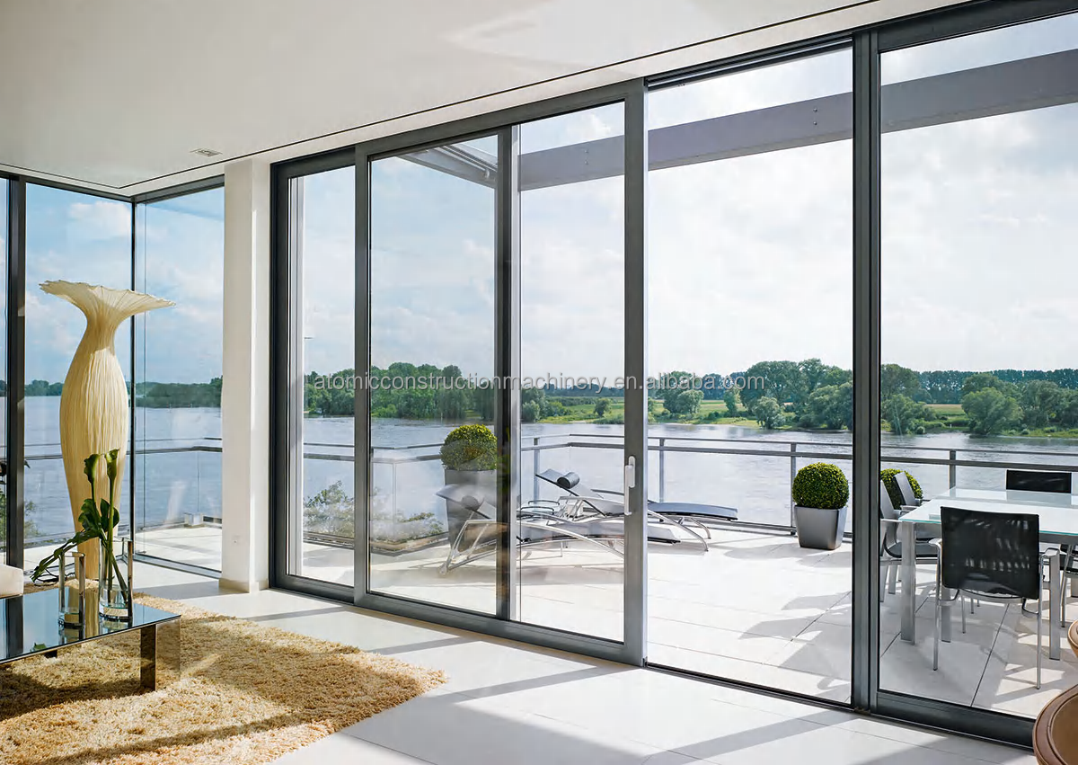 Modern Design Aluminum Sliding Door Double Tempered Glass Soundproof Waterproof Thermal Insulation for Apartment Mall Use