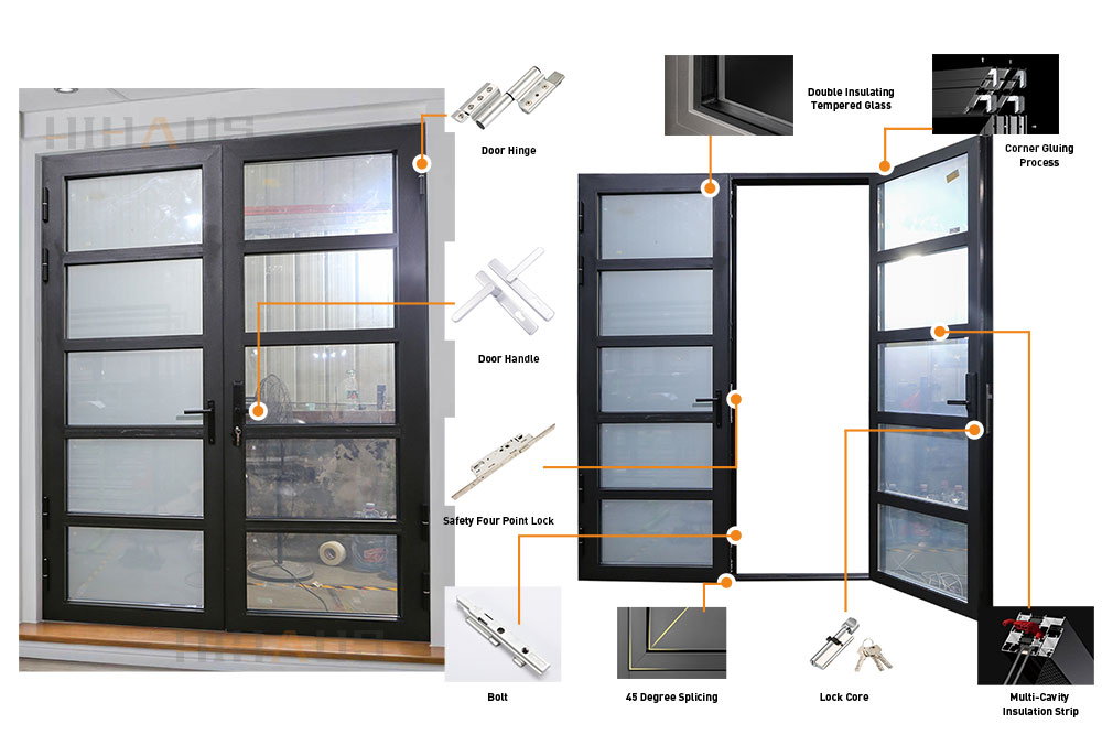 Hihaus exterior black aluminum french door details