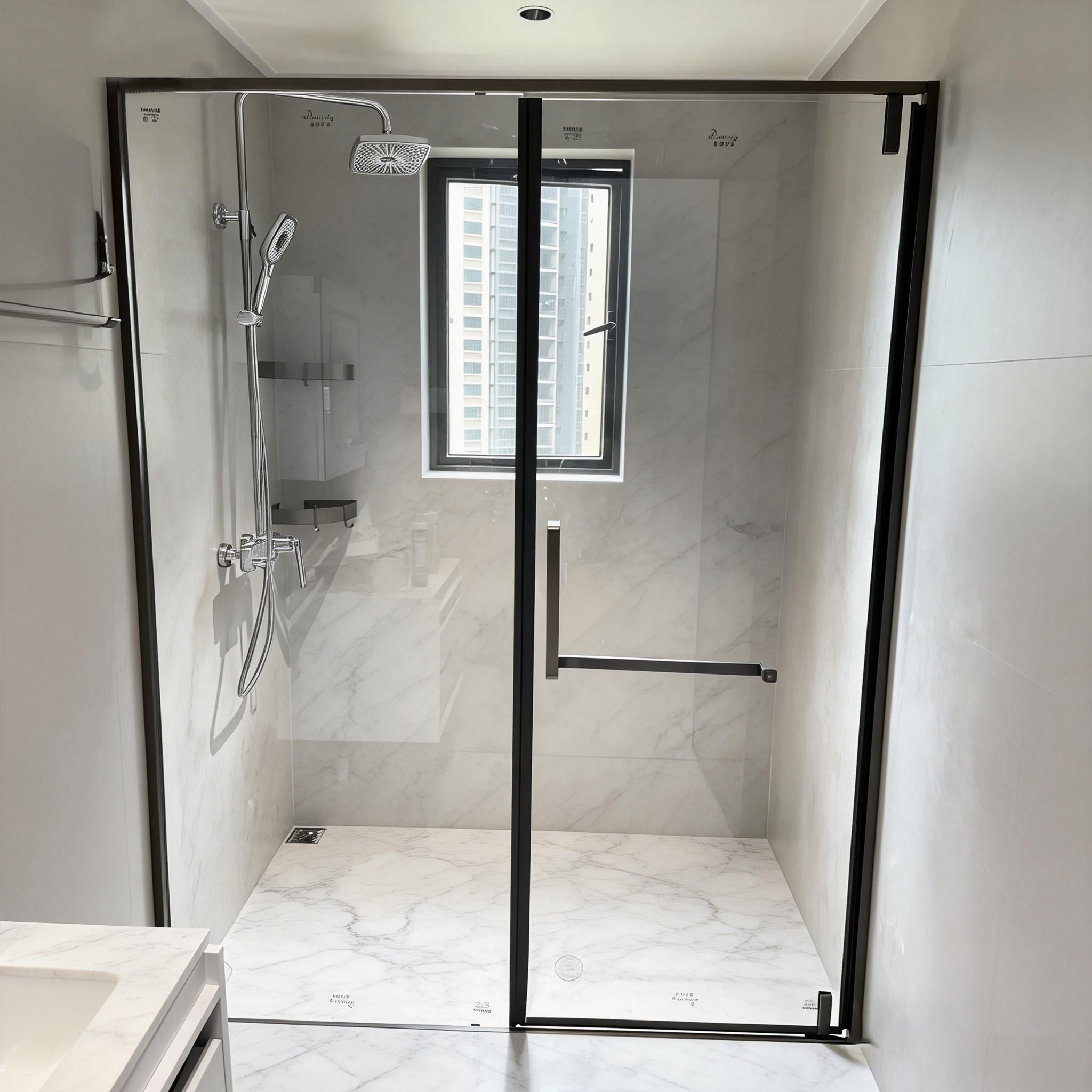 Half Partitioned Shower Room Narrow Frame Custom Aluminum Alloy Screen Waterproof Single-layer Tempered Glass Door