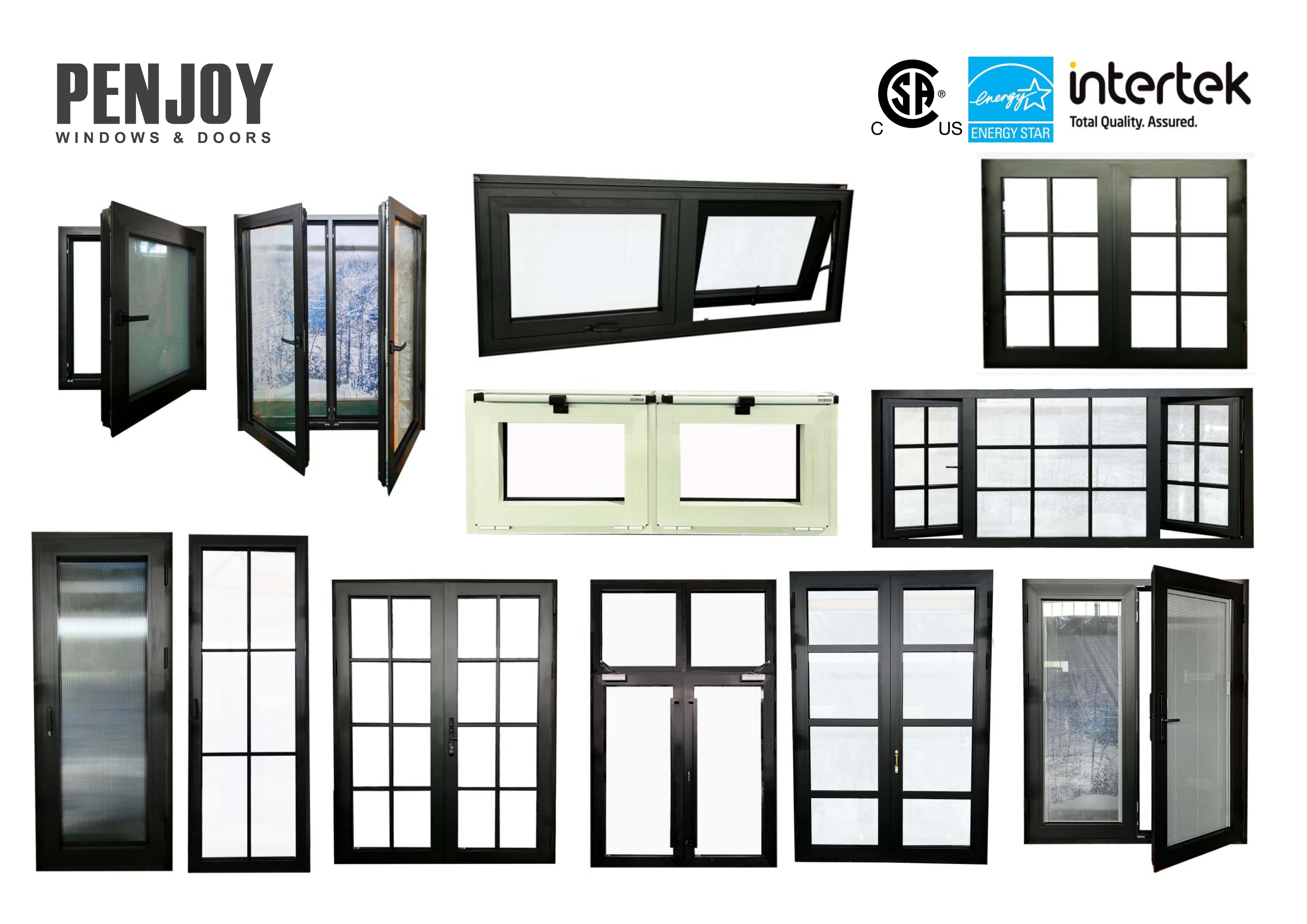 Penjoy Thermal Break Triple Glazed Aluminum Doors For Home Entry Villa &amp; Hotel Fiberglass Screen Netting Passivhaus Compliant