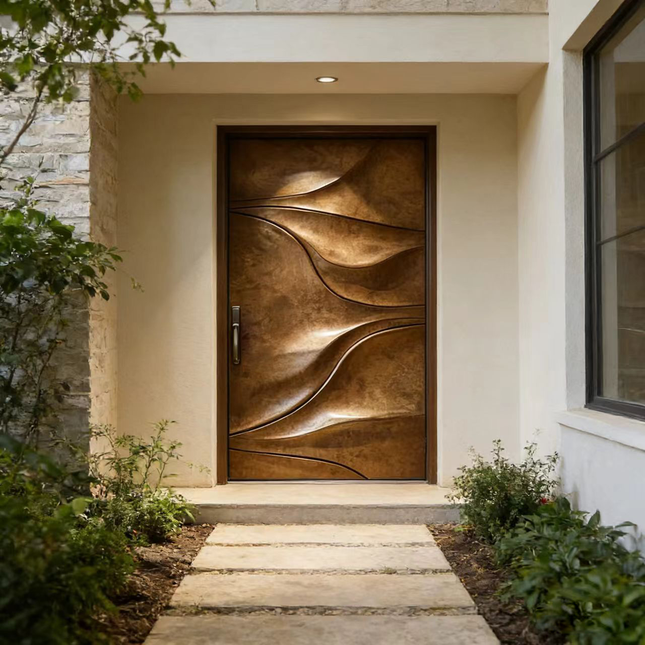 Custom Luxury Cast Aluminum Anti-Theft Heavy Duty Security Front Door 3D Sculptural Design Exterior Use Villa Side Opening