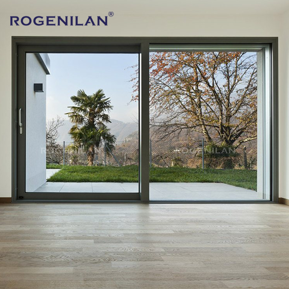 Rogenilan Villa House Heavy Duty Aluminium Frame Panoramic Large Glass Panel Sliding Slide Door with Mosquito Net