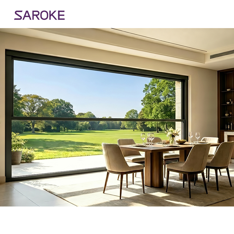 Electric Powered Thermal Break Black Terrace Large Tempered Glass Double Glazed Aluminum Lift windows