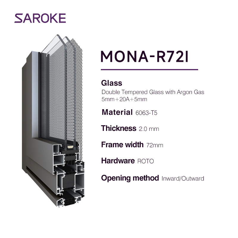 SAROKE Custom Thermal Break Aluminum Entrance Casement Door Security Exterior Double Glazed Glass Swing Main Door for House
