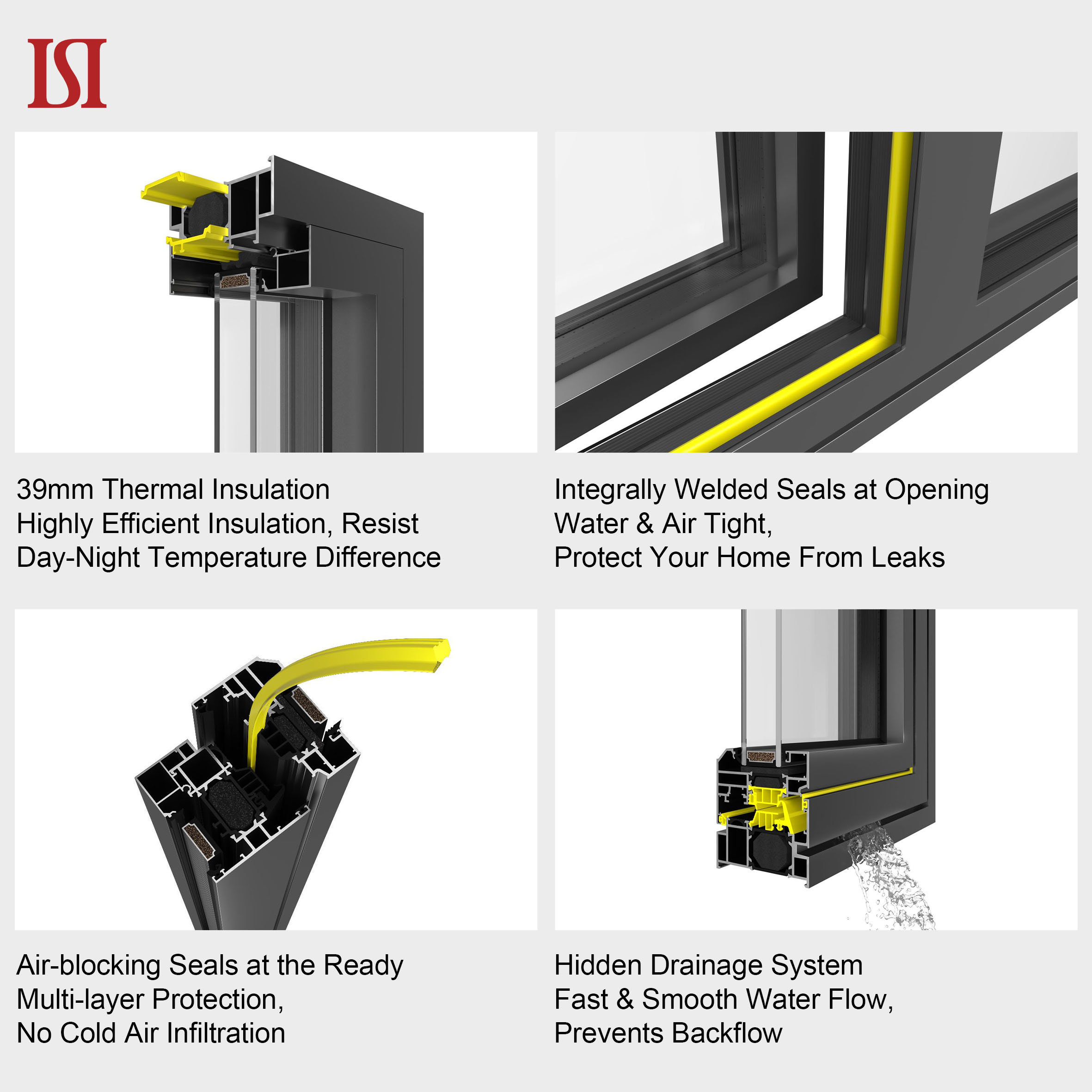 Modern Style Energy Efficient Thermal Break Aluminum Triple Double Glaze Windows Passive House Casement Glass