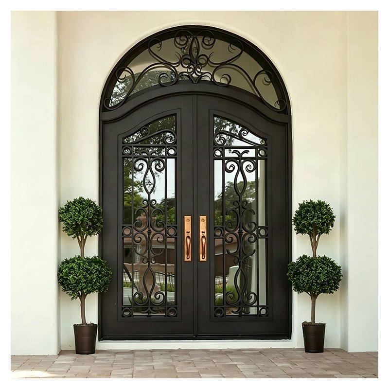 Luxury Black Frame Double Swing Indoor Thermal Insulation Waterproof Tempered Glass Aluminum French Door