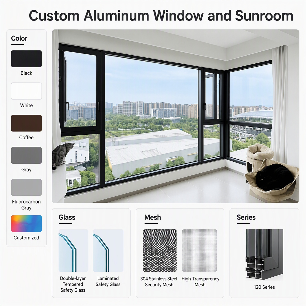 Thermal Break Aluminum Casement Window Sliding Door Panoramic Glass Window Custom Aluminum Window and Sunroom
