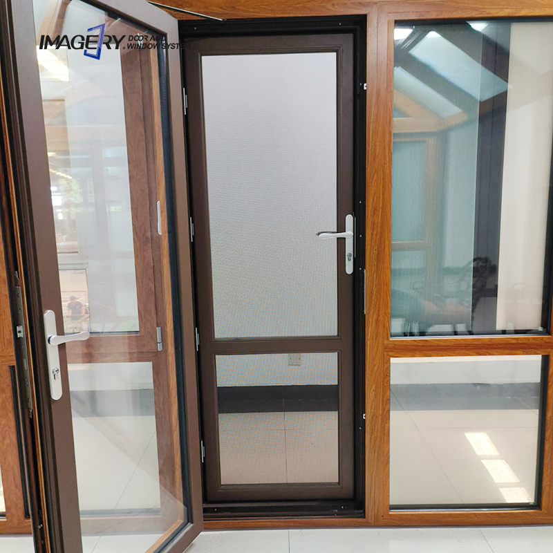 Corrosion Resistant Thermal Break Aluminum Casement Door with Anti Mosquito Security Screen for Residential Villa