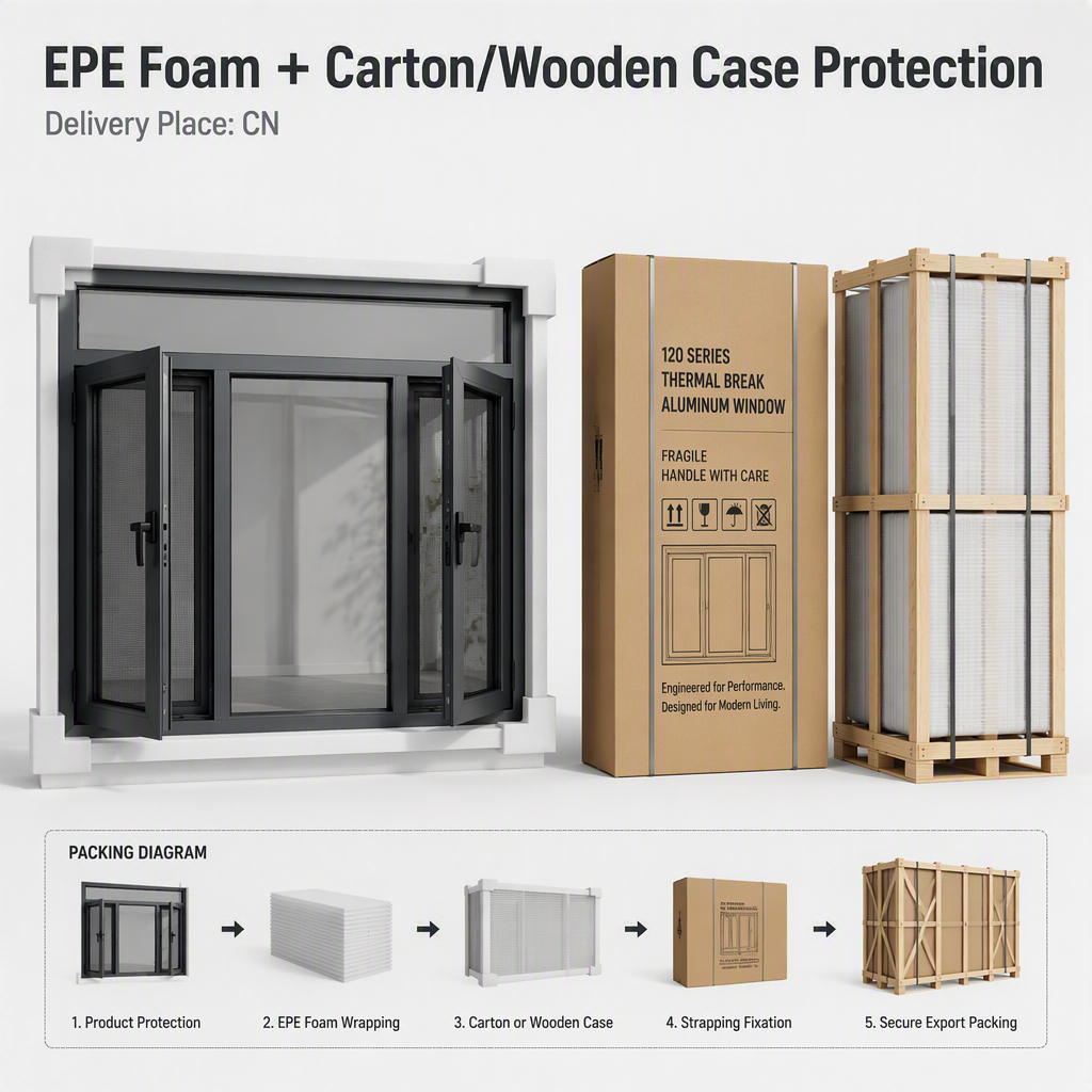 120 Series Casement Window Thermal Break Aluminum Magnesium Alloy Fixed Center Sash Double Side Opening Top Hung Inward Tilt