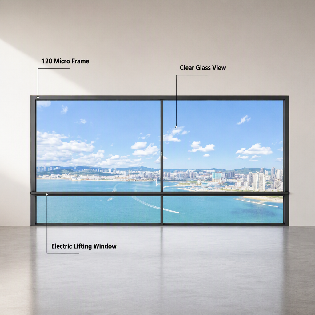 Black Aluminum Alloy Smart Electric Lifting Sliding Window Large Glass Roof Window for House