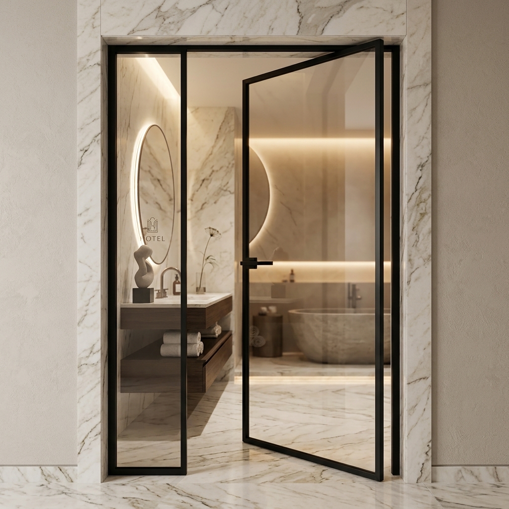 Highly Stylish Aluminium Frosted Glass Bathroom Shower Doors - Interior Swing Glass Door for Toilet, Bedroom &amp; Houses