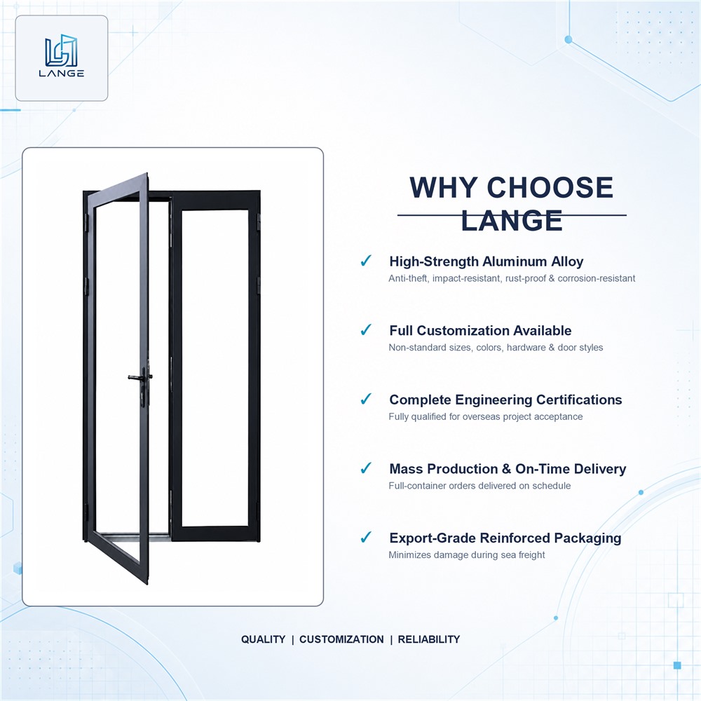 LANGE Aluminium Exterior Doors Wood Grain Transfer Coated Weather Resistant UV Coated Panel for Residential Units