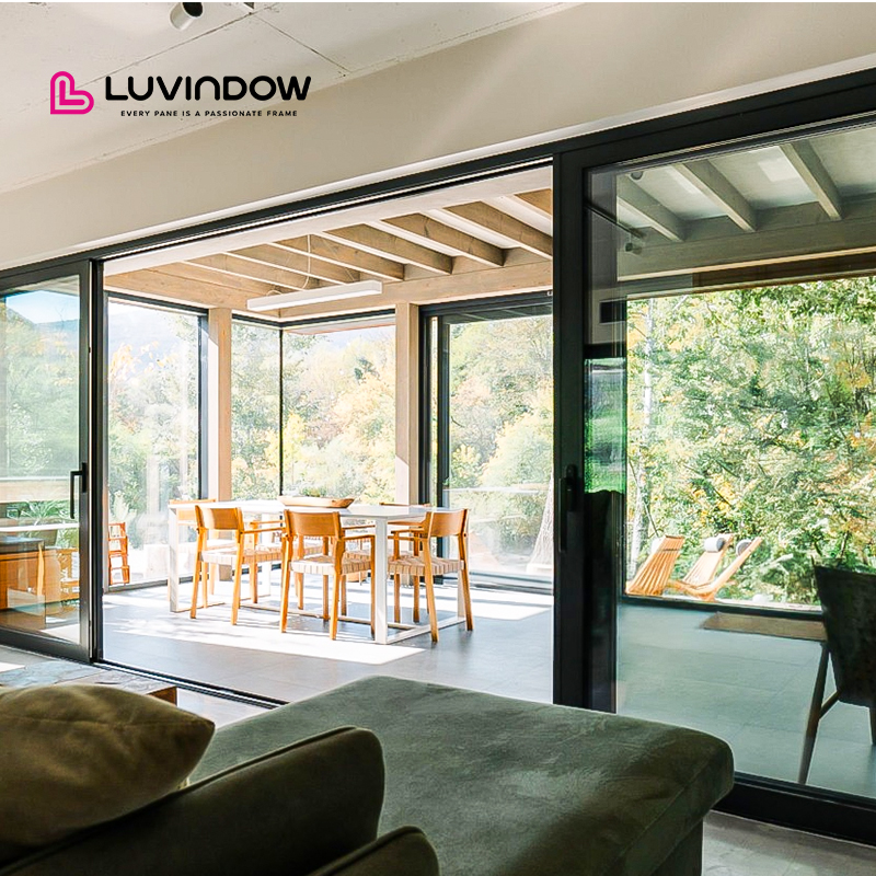 Luvindow Modern Design 2.2mm Aluminum Profile Sliding Glass Door Thermal Insulation High Quality EPDM Silicone Exterior Kitchen
