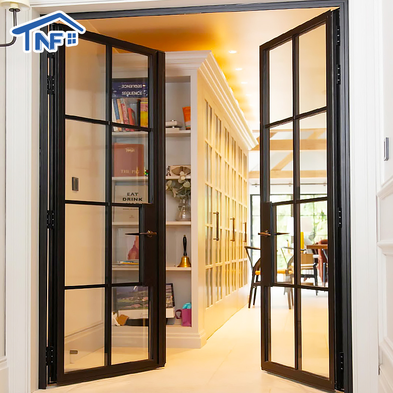 Factory Direct Sale Black Aluminum Frame Casement Entry Door Soundproof Aluminum French Patio Doors for Houses