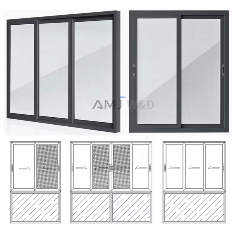 Energy Saving Aluminium Windows Prices Thermal Break Double Glazed Aluminum Frame 3 Tracks Sliding Window for Office Building
