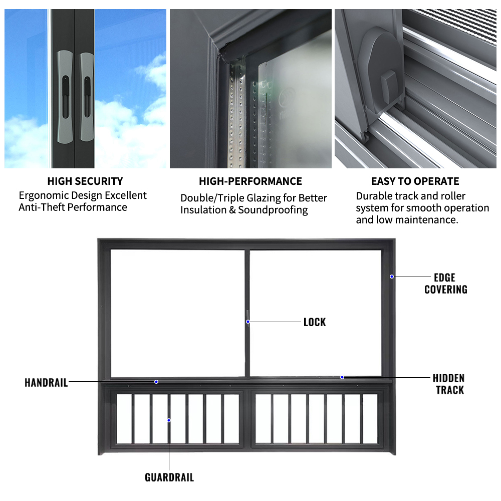 Mobile Home Simple Aluminum Double Glazed Sliding Window Aluminum Mirror Glass Triple Track Screen Sliding Window