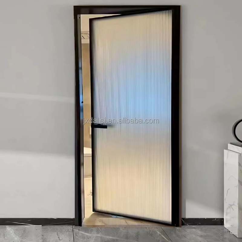 Factory Direct Modern Aluminum Alloy Bathroom Door Moistureproof Anti-rust Tempered Glass Door Customizable Options for Hotel