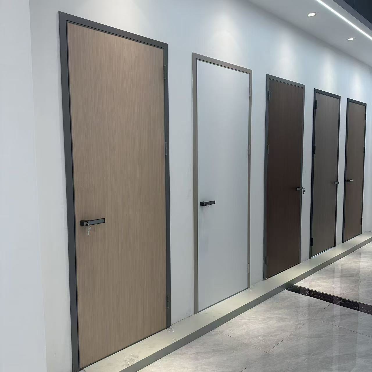 Soundproof and Moisture-resistant Aluminum-wood Door with Outward-flat, Inward-opening Design and Aluminum Alloy Frame Set