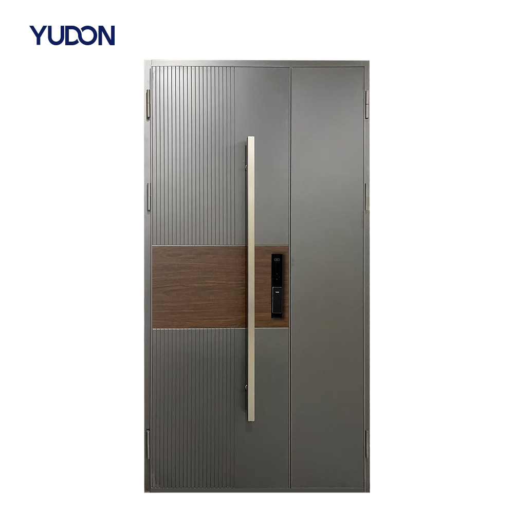 YUDON DOOR Aluminium Armored Door Reinforced Entry Door with Wood Grain Panel Anti Rust Hurricane Proof for Luxury Home Projects