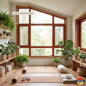 HUACAI Thickness Luxury Aluminum Wood Casement Window German Noto Hardware North American Red Oak Triple Glazed Apartment