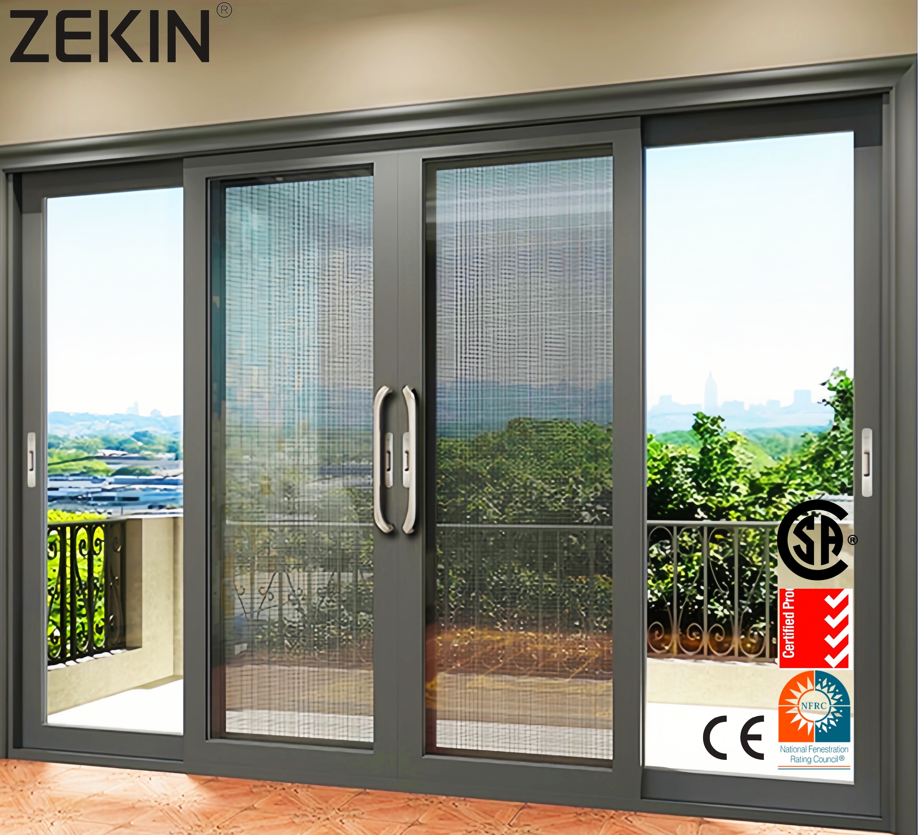 Sliding Door Project Engineering Customization Double Tempered Glass NFRCAS2047 Energy Efficient Panoramic Aluminum Sliding Door