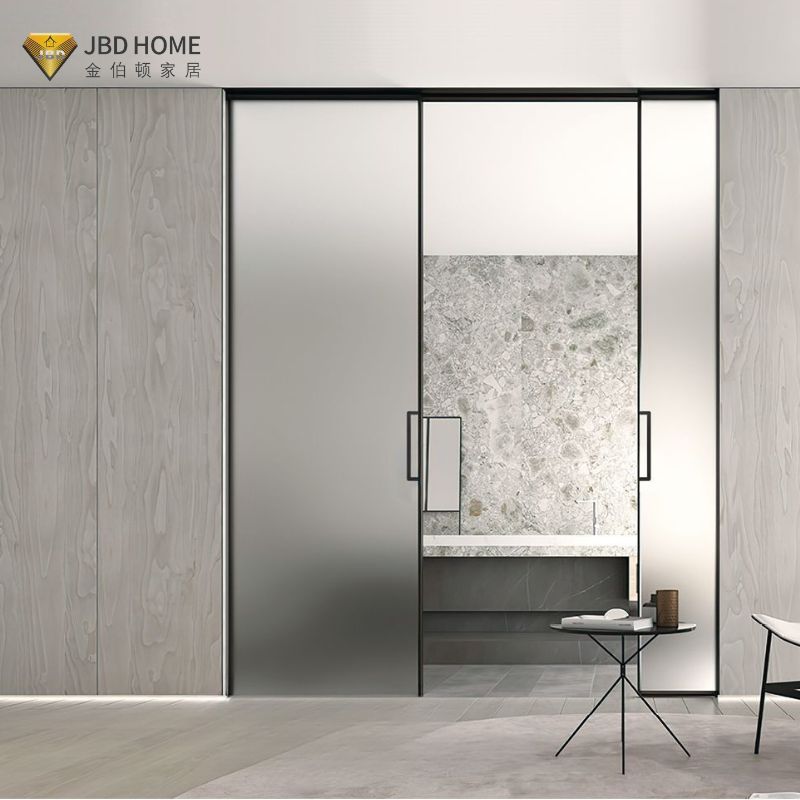 JBD HOME Slim Aluminum Sliding Door Hidden Track Double Tempered Glass-Modern Interior Security Waterproof Outdoor Living Room