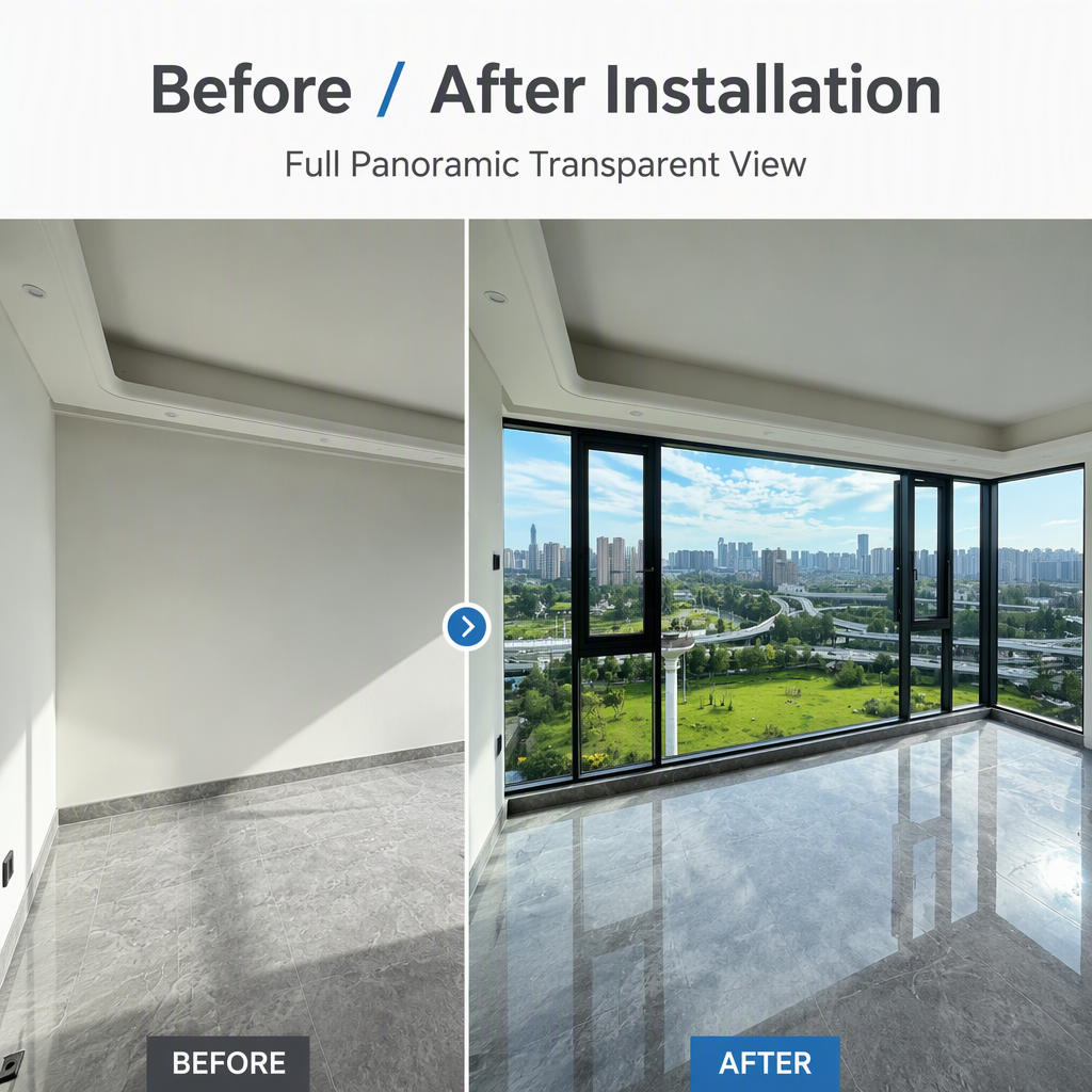 Thermal Break Aluminum Panoramic Corner Window 270 Degree Curved Corner System Window Custom Glass
