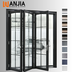 WANJIA Custom Aluminium Glass Accordion Doors Grid Design Hurricane-Proof Exterior Bifold Door