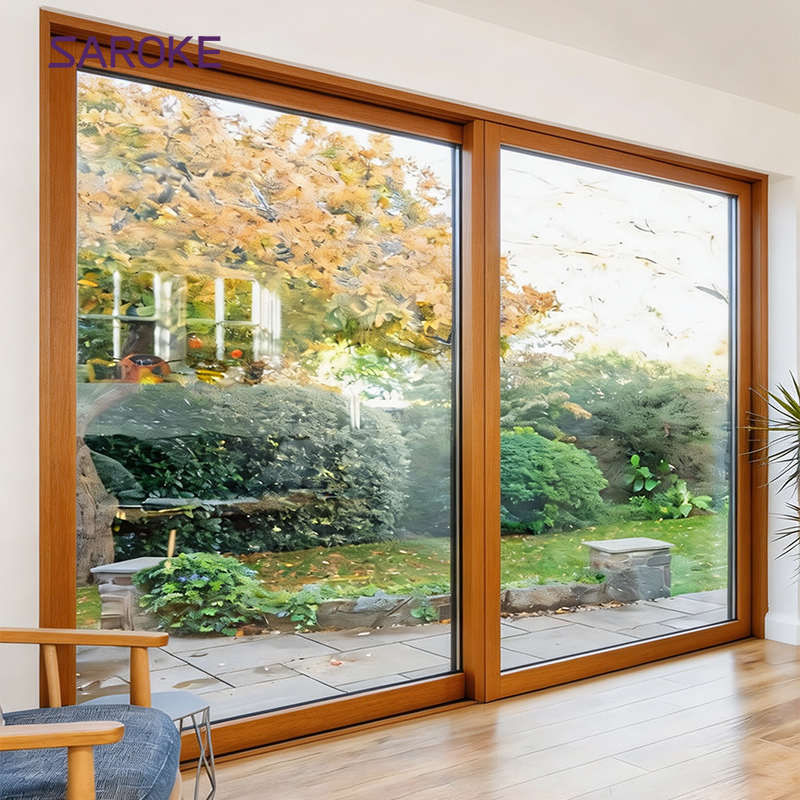 Suppliers Double Glazed Entrance Security Aluminum Wood Frame Sliding Glass Patio Door for 5m Width