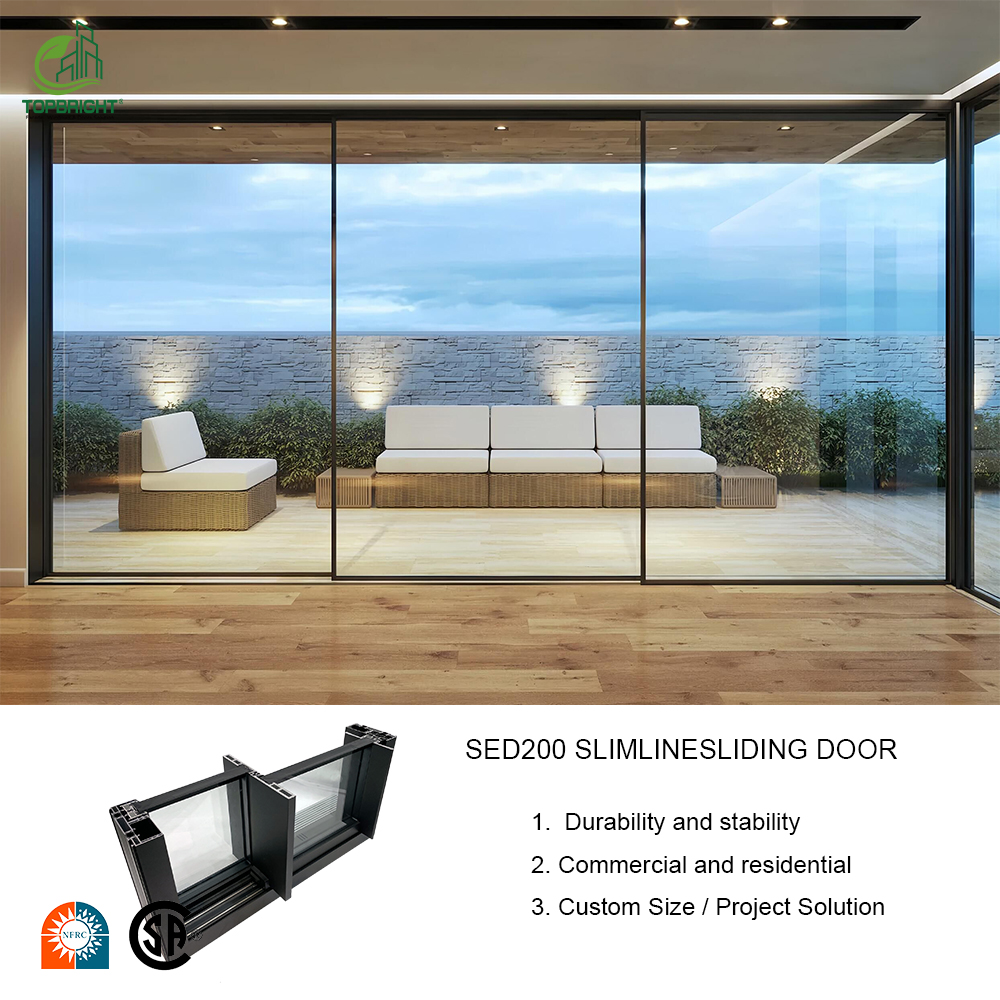 Topbright Custom Double Glazed Thermal Break Glass Doors Modern Minimalist Slim Frame Aluminum Sliding Doors for Luxury Homes